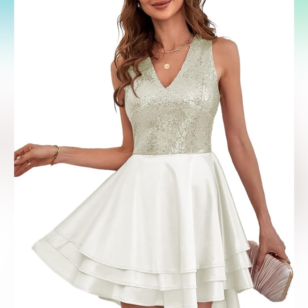 Women’s V neck sequin/satin dress